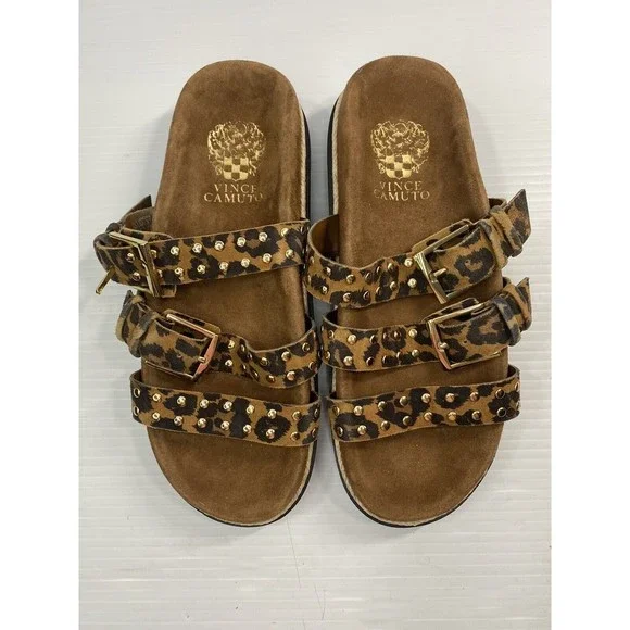 Vince Camuto Women’s Buckle Slides Sandals Animal Print Ciandra Worn little 6.5 - Picture 2 of 13